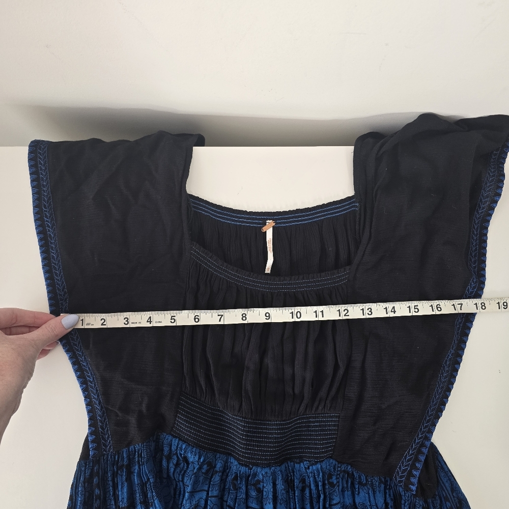 Free People In Search of Paradise A Line Printed Skirt Midi Dress L Blue/Black - Picture 12 of 15